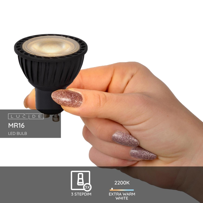 Lucide MR16 - LED žiarovka - Ø 5 cm - LED Rozm. - GU10 - 1x5W 2700K - 3 StepDim - Čierny